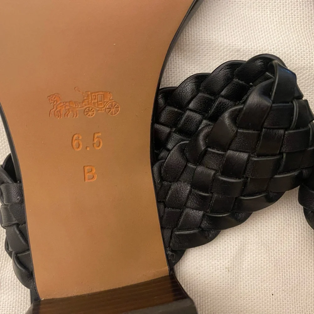 Coach Women's Black Leather Block Slide Sandals - Picture 3 of 4